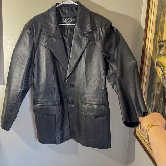 🧥 Vintage Leather Gallery Black Genuine Leather Blazer/Jacket - Picture 2 of 8